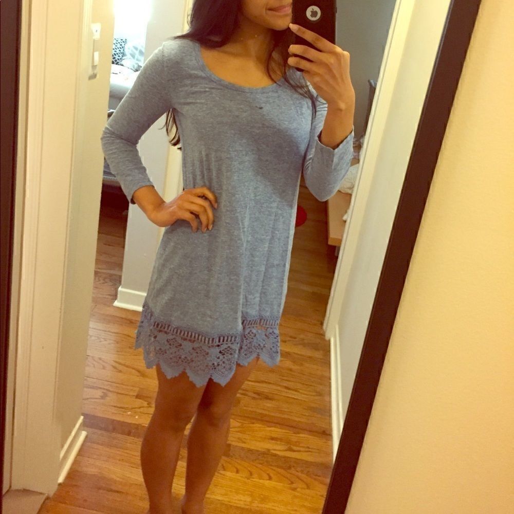 NWOT Blue shift dress marled knit crochet lace